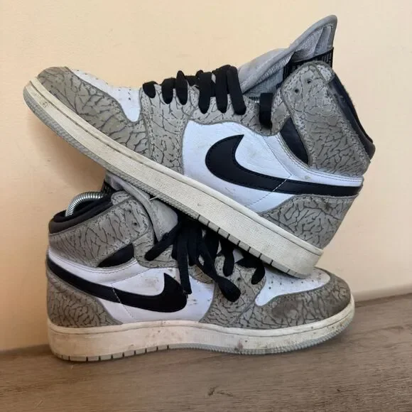 Nike Air Jordan 1 Retro OG High White Cement Elephant Print boys Shoes Sz 7Y - Picture 9 of 9